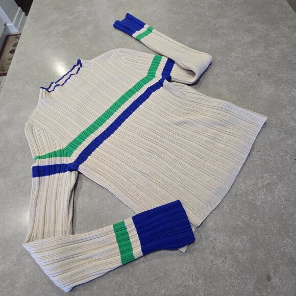 BDG Kiara Women's Open Back Ribbed Long Sleeve Sweater Beige Green Navy - Medium - Picture 6 of 13